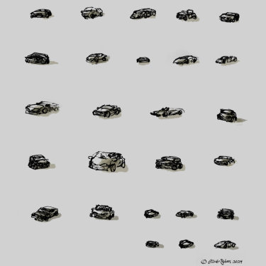 4 Cars Thumbnail Sketches